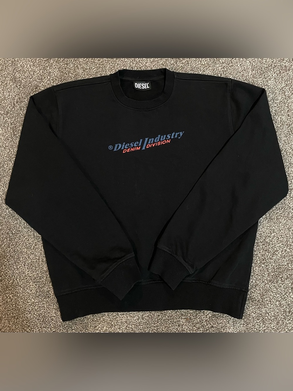 Diesel Black Crewneck Sweatshirt with Blue and Red Logo